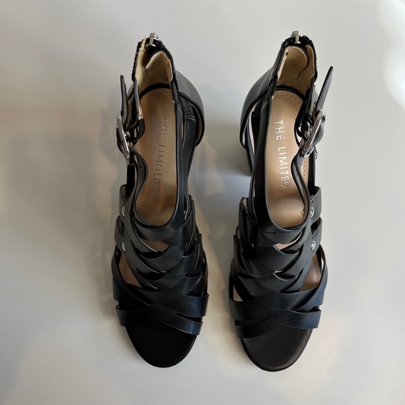 NEW The Limited Brooklyn Black Block Heeled Leather Sandals - Picture 4 of 16